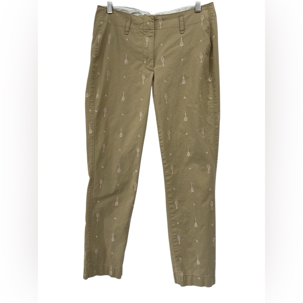 Lands' End Khaki Slim Leg Fit 2 Pants with Pink Embroidered Tennis Racquets - 6